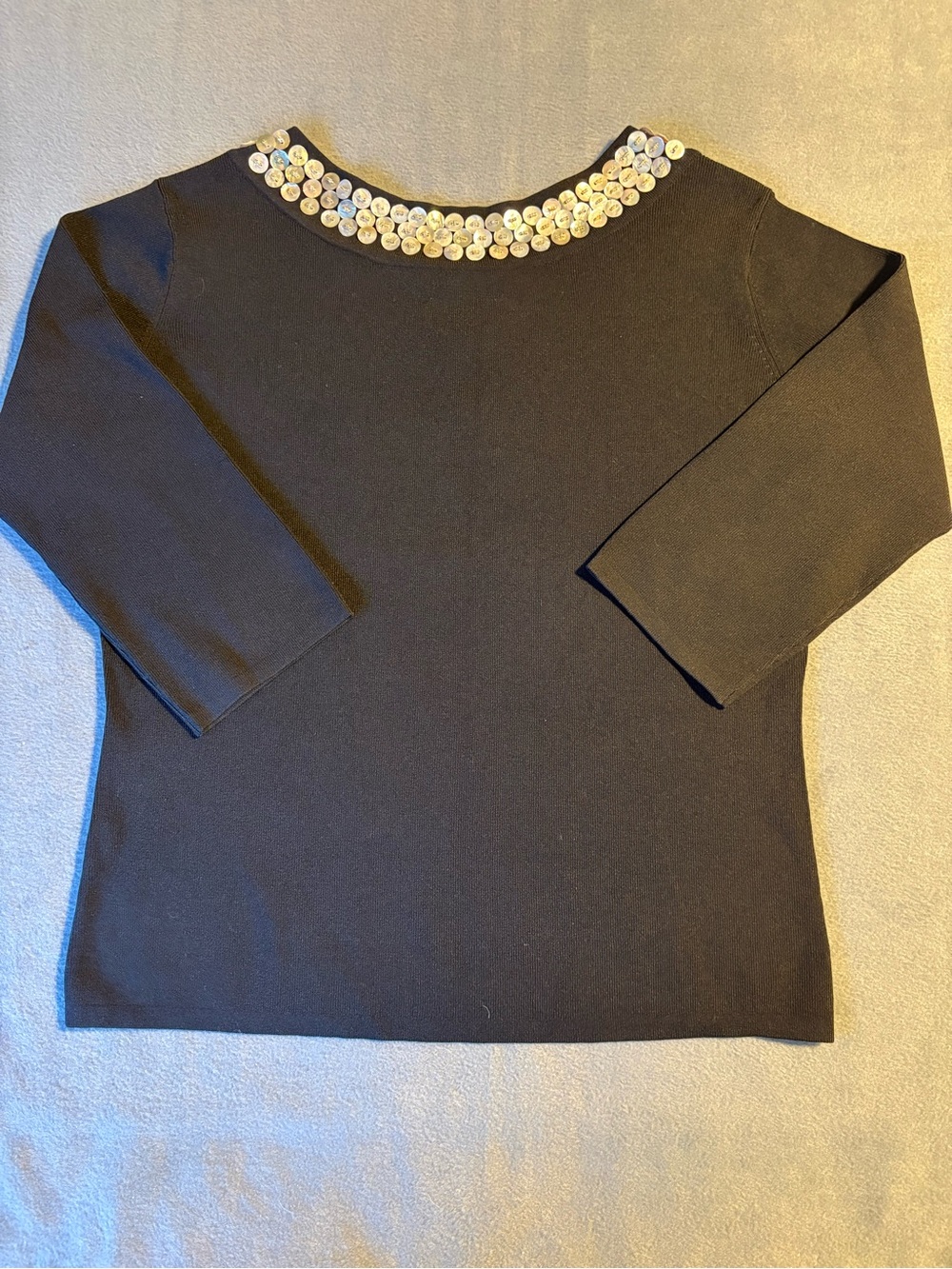 Joseph Black Long Sleeve Top with Silver Disc Embellished Neckline